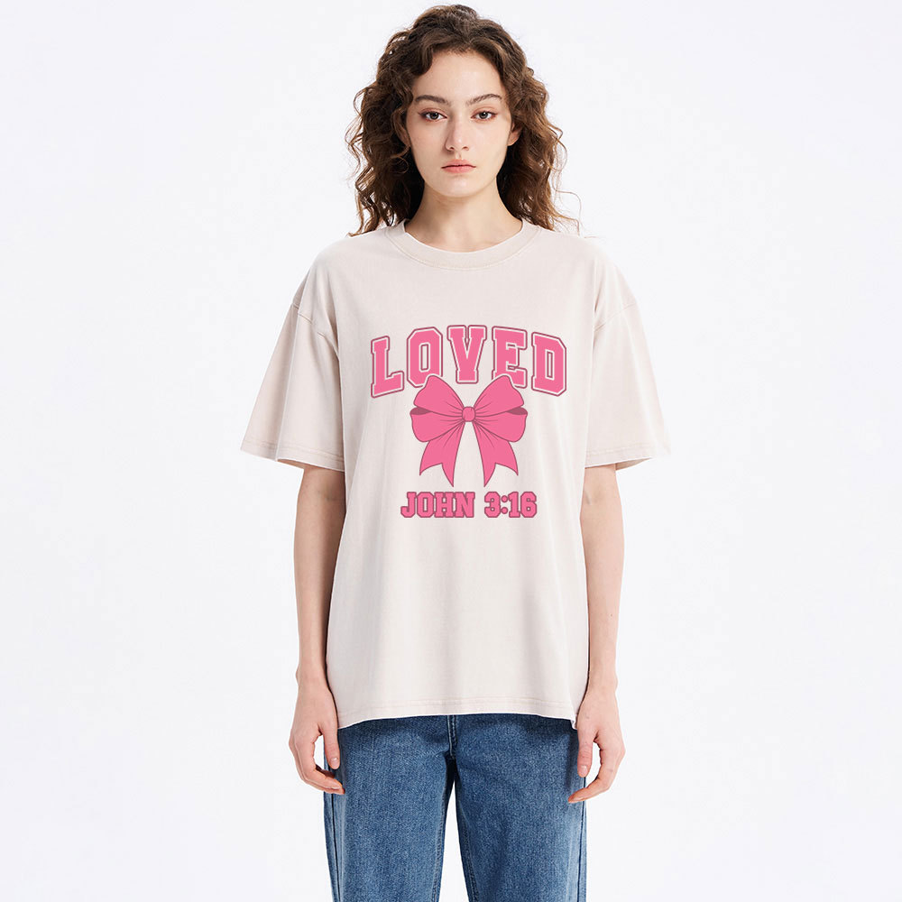 Loved Bow Coquette Christian Washed T-Shirt