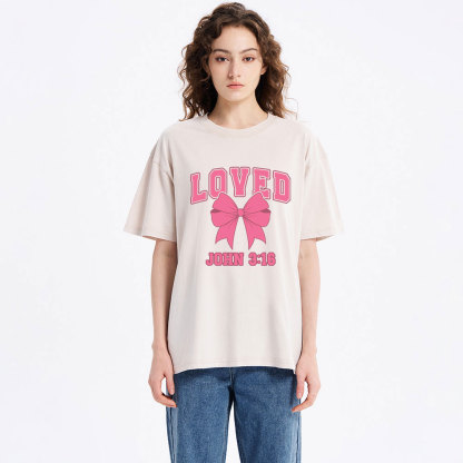 Loved Bow Coquette Christian Washed T-Shirt