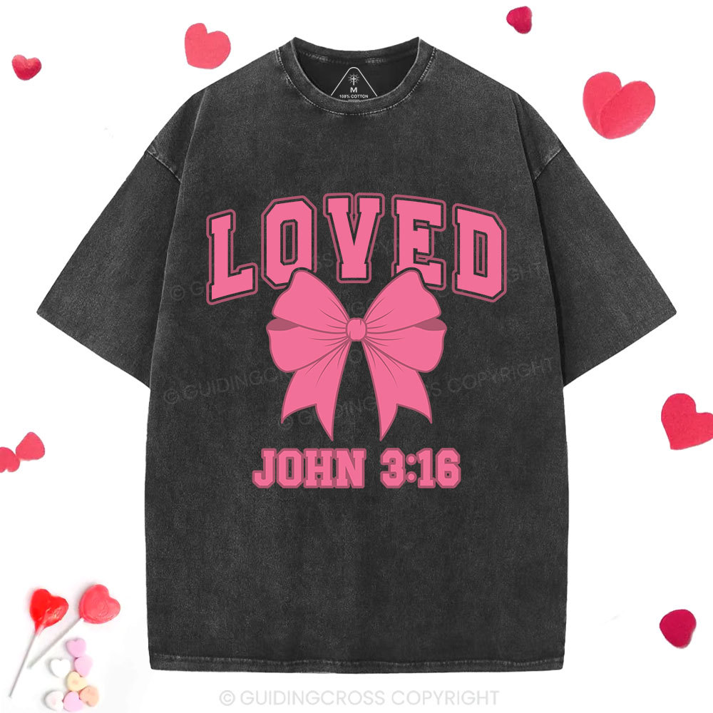 Loved Bow Coquette Christian Washed T-Shirt