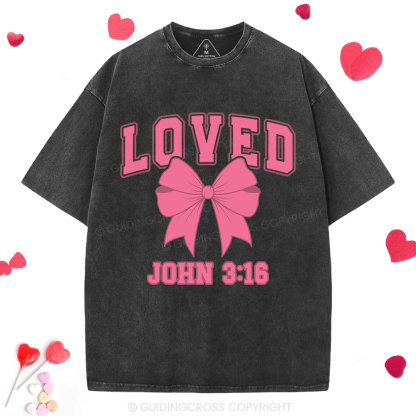 Loved Bow Coquette Christian Washed T-Shirt