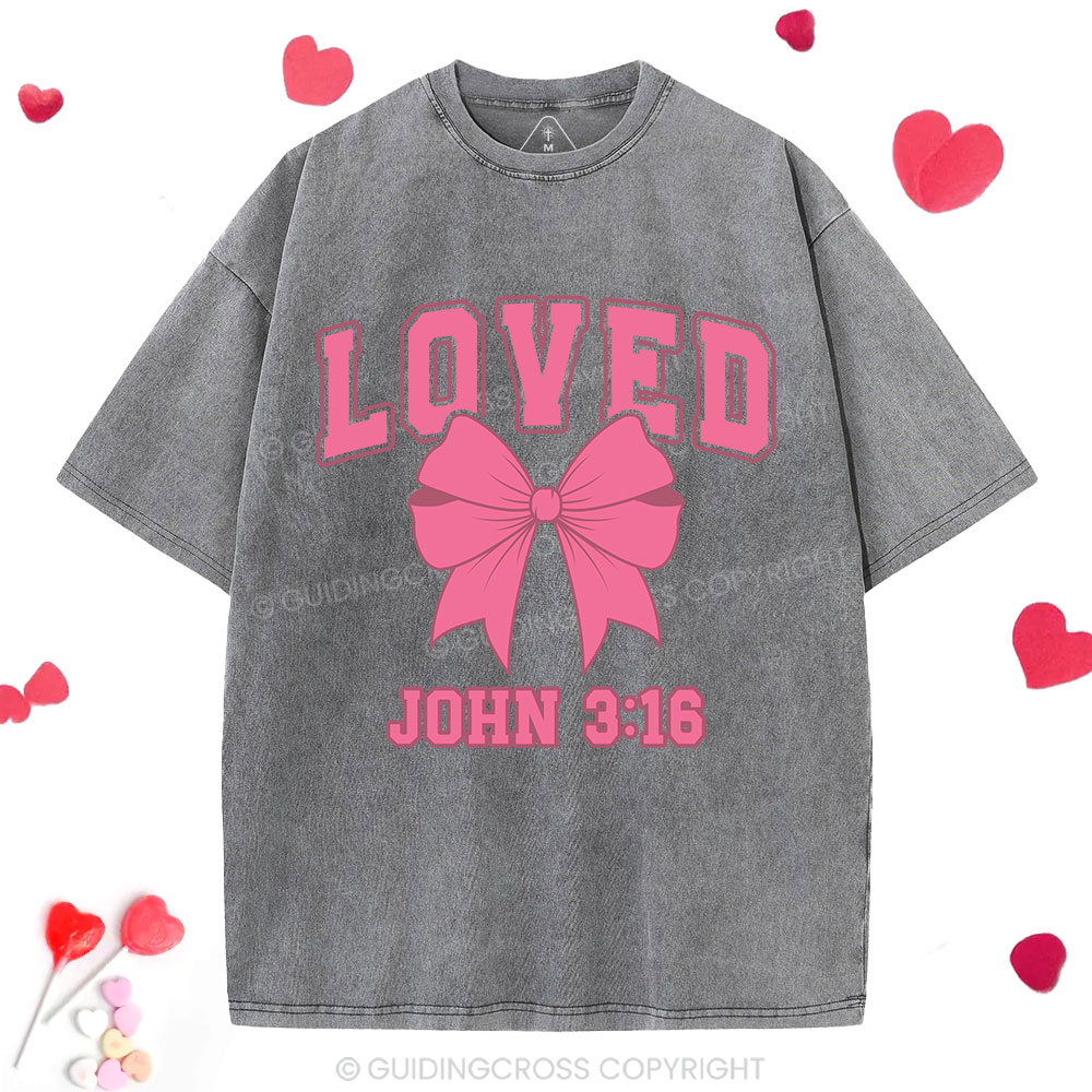 Loved Bow Coquette Christian Washed T-Shirt
