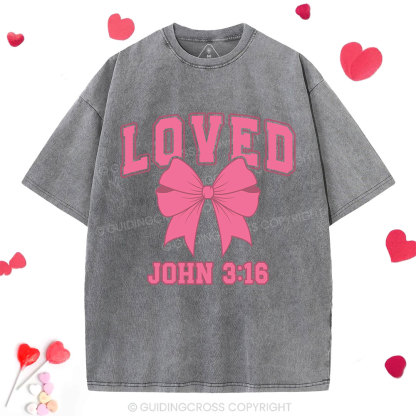 Loved Bow Coquette Christian Washed T-Shirt