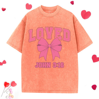 Loved Bow Coquette Christian Washed T-Shirt