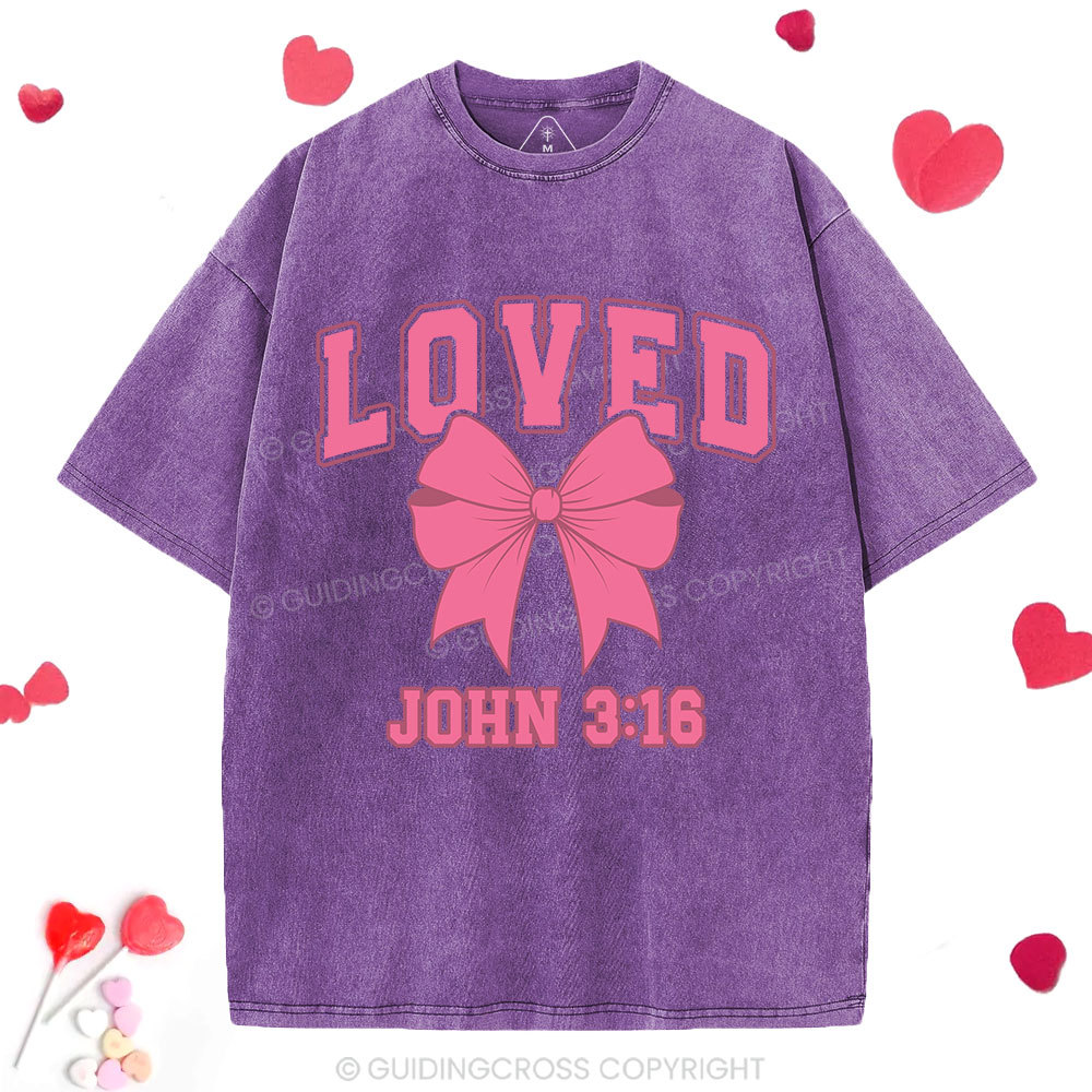 Loved Bow Coquette Christian Washed T-Shirt