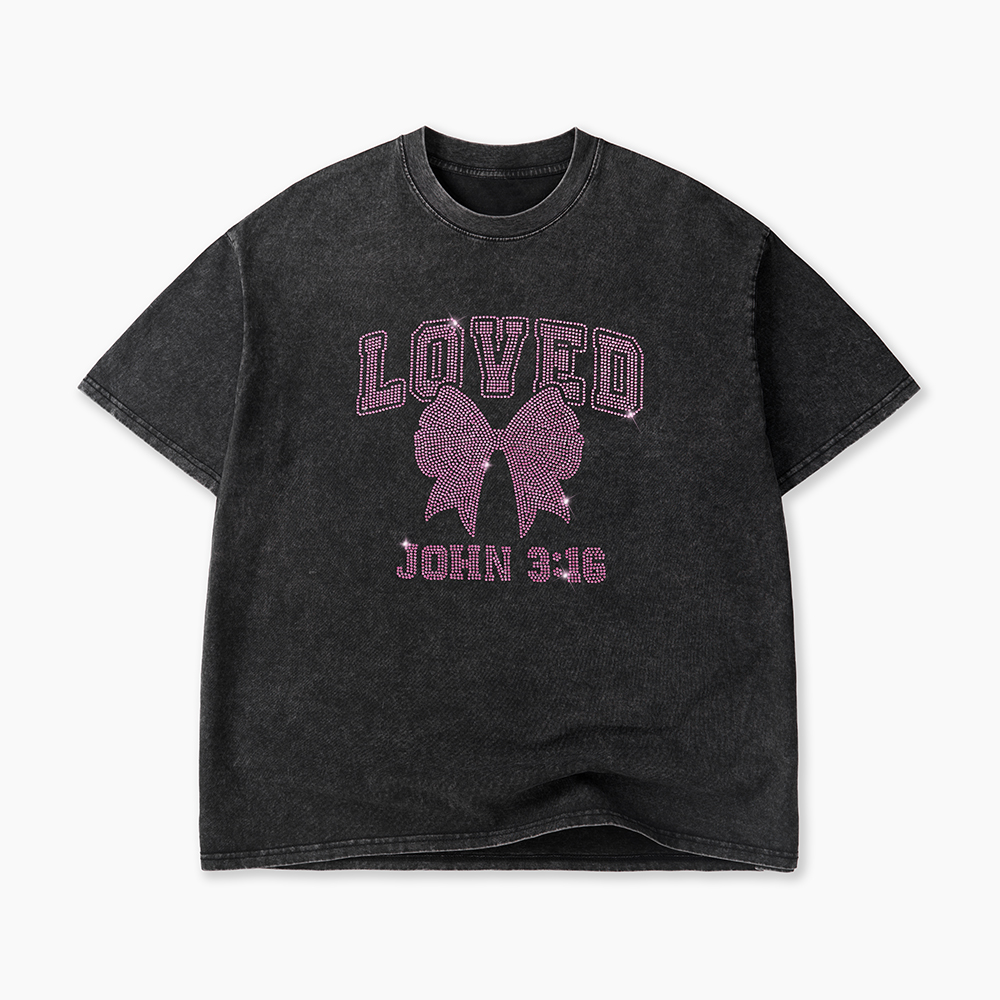 Loved Pink Rhinestone Washed T-Shirt