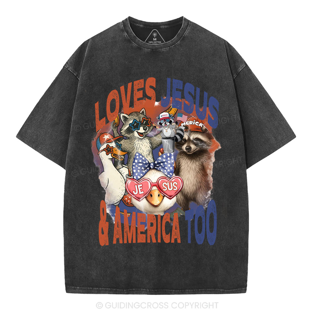 Loves Jesus & America Too Christian Washed T-Shirt