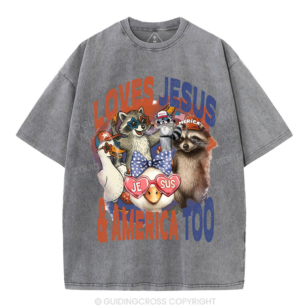 Loves Jesus & America Too Christian Washed T-Shirt