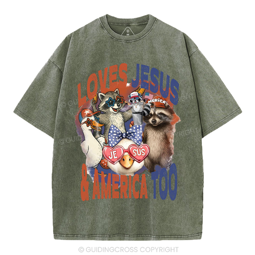 Loves Jesus & America Too Christian Washed T-Shirt