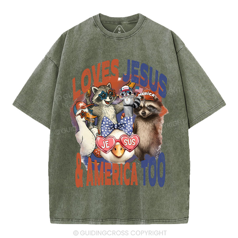 Loves Jesus & America Too Christian Washed T-Shirt