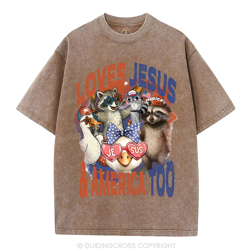 Loves Jesus & America Too Christian Washed T-Shirt