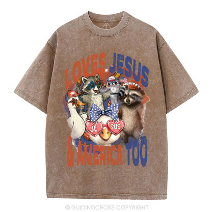 Loves Jesus & America Too Christian Washed T-Shirt