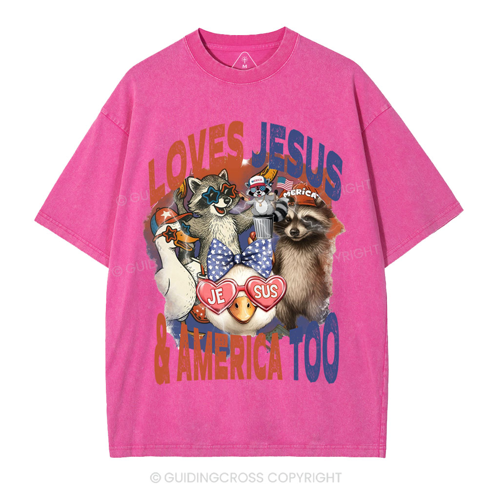 Loves Jesus & America Too Christian Washed T-Shirt