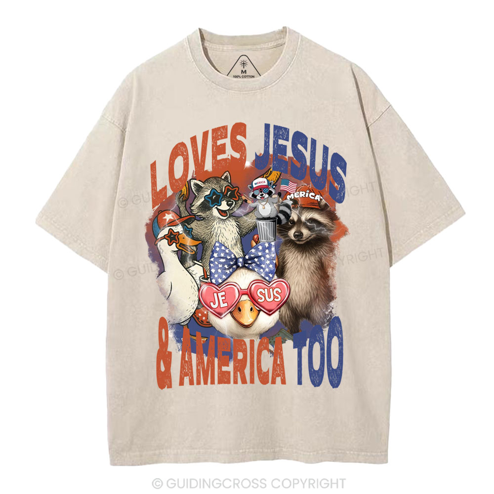 Loves Jesus & America Too Christian Washed T-Shirt