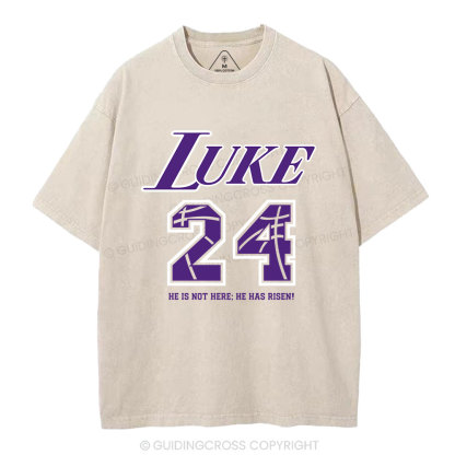 Luke 24 He Has Risen Christian Washed T-Shirt