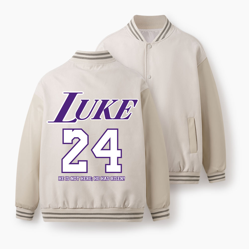 Luke 24 He Is Rizzin Christian Color Block Baseball Jacket