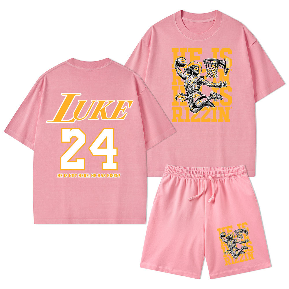 Luke 24 He Is Rizzin Christian Washed T-Shirt & Shorts