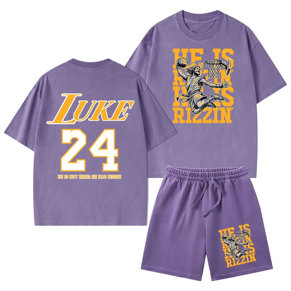 Luke 24 He Is Rizzin Christian Washed T-Shirt & Shorts