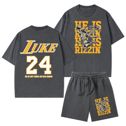 Luke 24 He Is Rizzin Christian Washed T-Shirt & Shorts