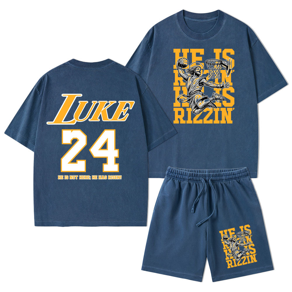 Luke 24 He Is Rizzin Christian Washed T-Shirt & Shorts