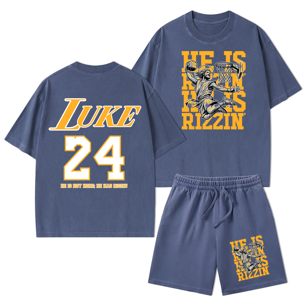 Luke 24 He Is Rizzin Christian Washed T-Shirt & Shorts