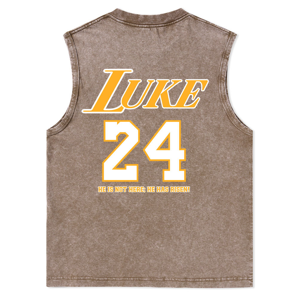 Luke 24 He Is Rizzin Christian Washed Tank Top