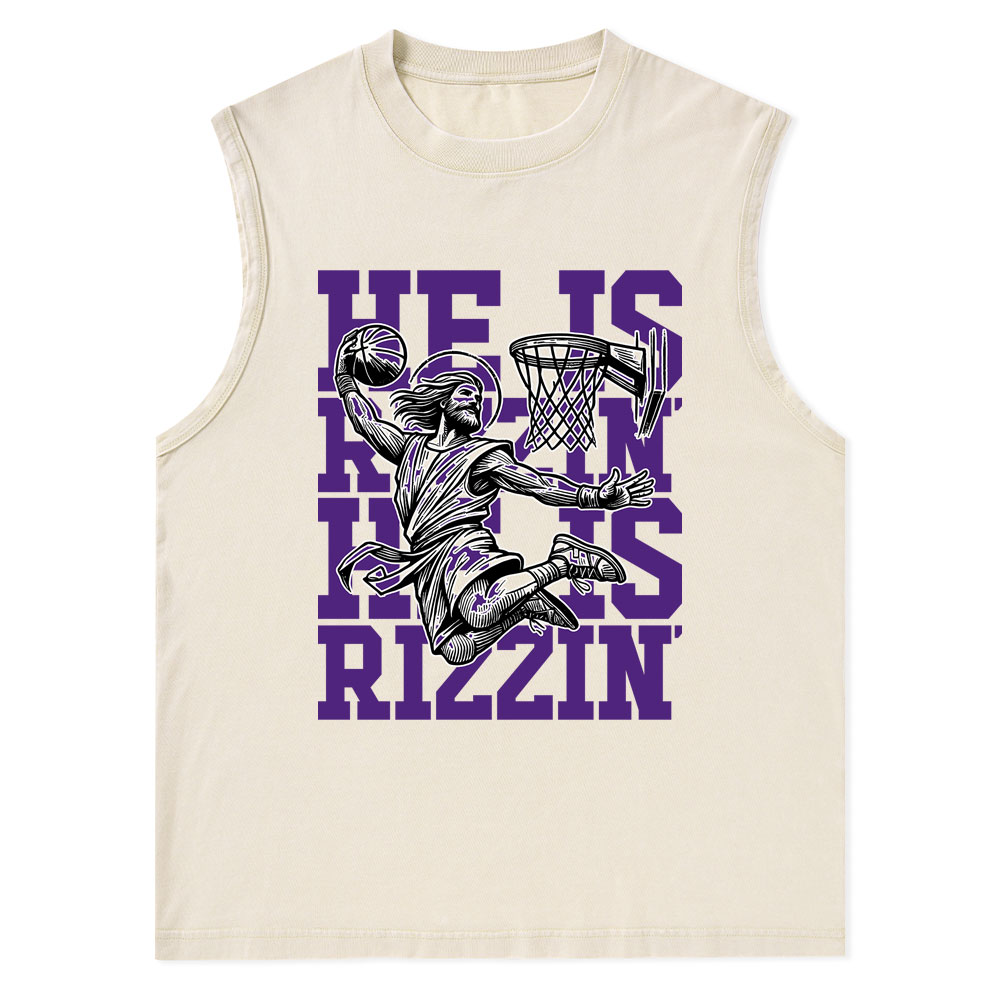 Luke 24 He Is Rizzin Christian Washed Tank Top