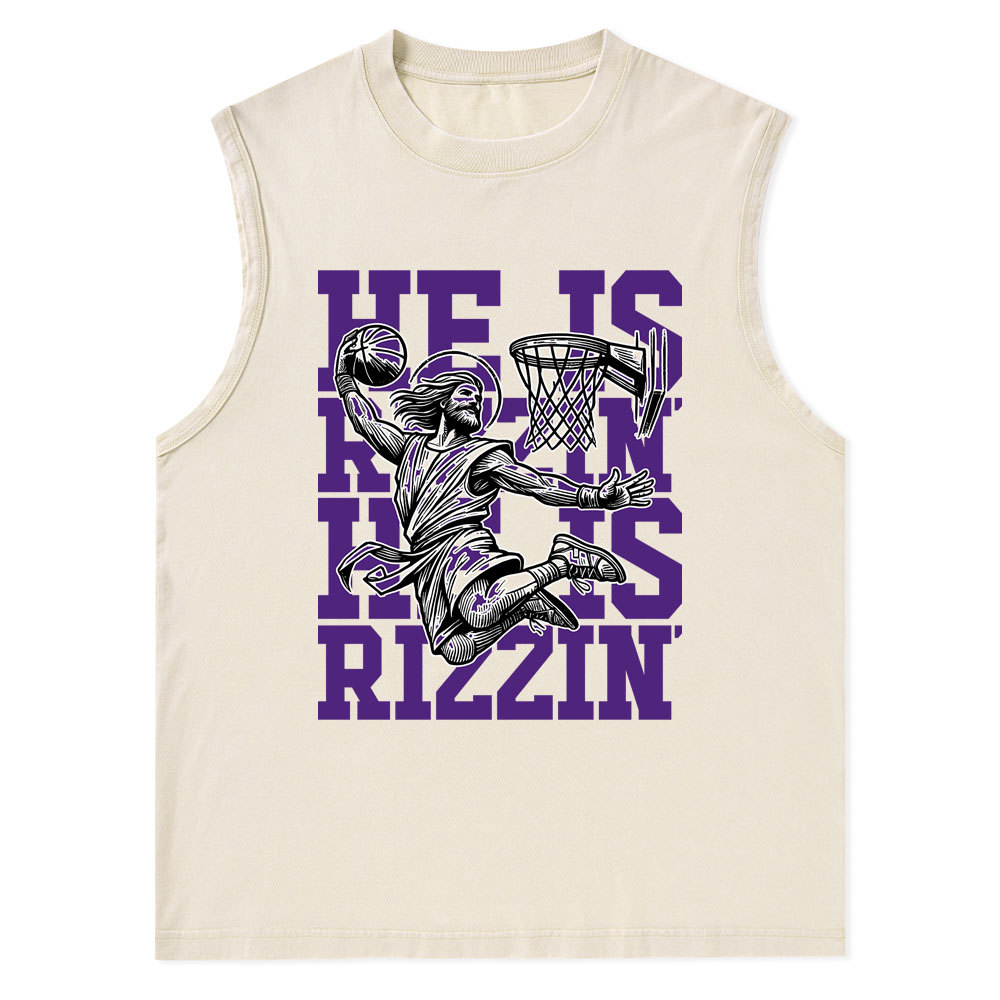 Luke 24 He Is Rizzin Christian Washed Tank Top
