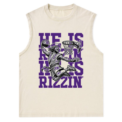 Luke 24 He Is Rizzin Christian Washed Tank Top