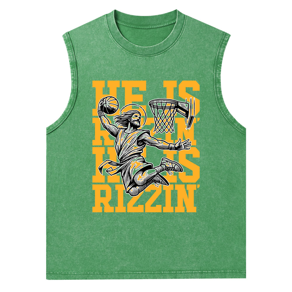 Luke 24 He Is Rizzin Christian Washed Tank Top