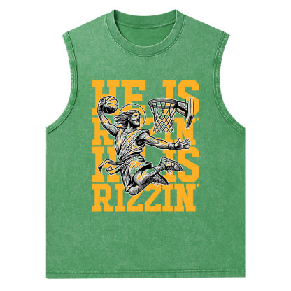 Luke 24 He Is Rizzin Christian Washed Tank Top