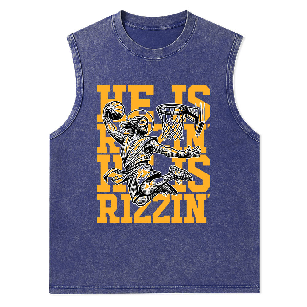 Luke 24 He Is Rizzin Christian Washed Tank Top