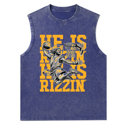 Luke 24 He Is Rizzin Christian Washed Tank Top