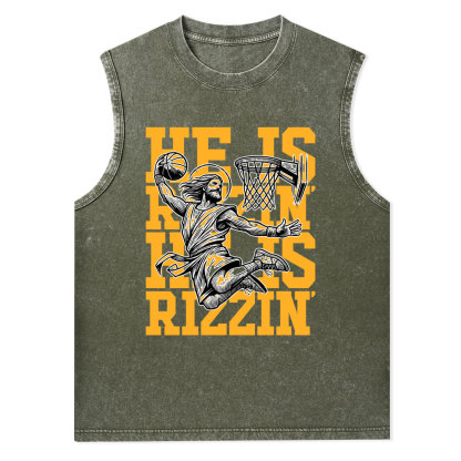 Luke 24 He Is Rizzin Christian Washed Tank Top