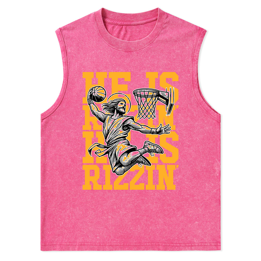 Luke 24 He Is Rizzin Christian Washed Tank Top