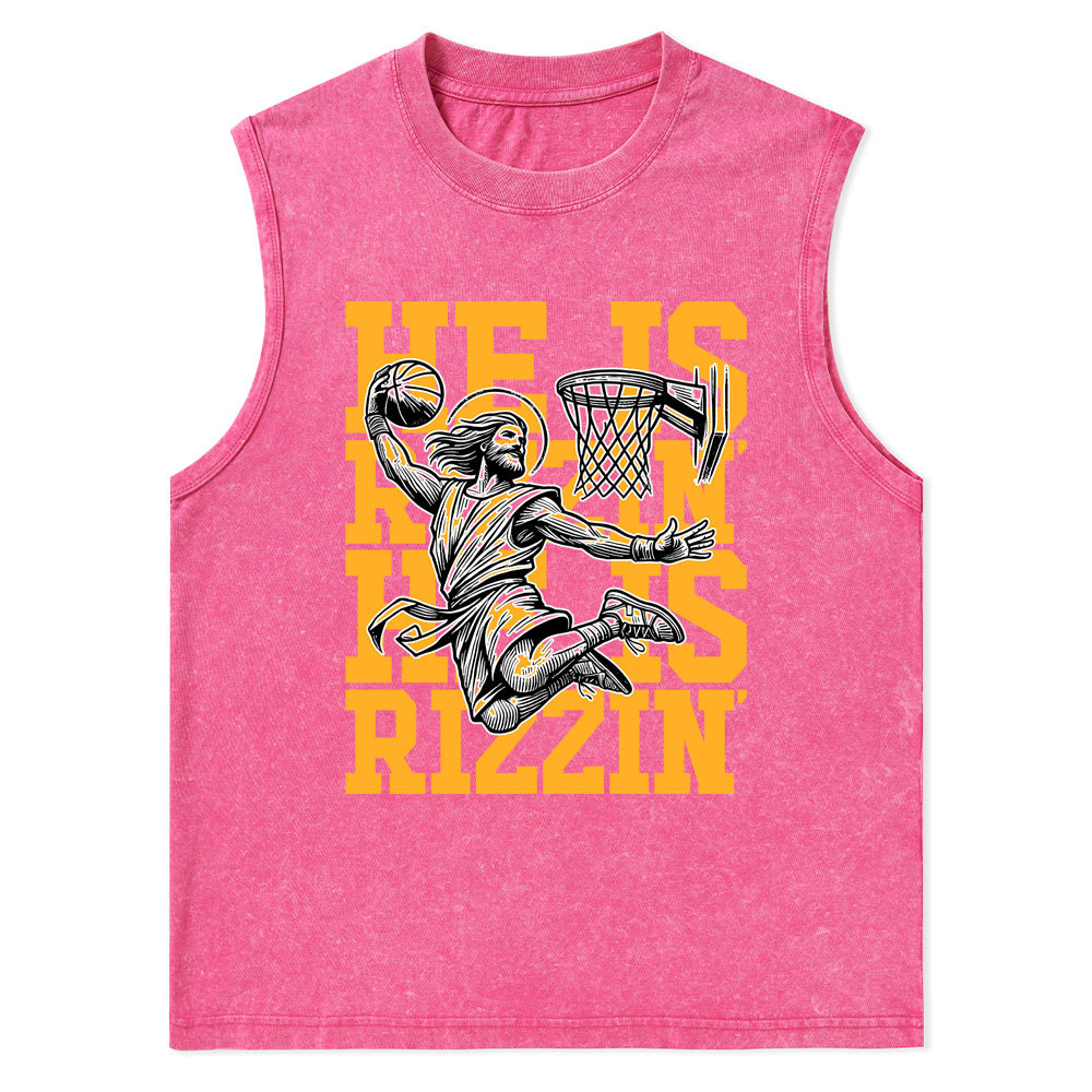 Luke 24 He Is Rizzin Christian Washed Tank Top