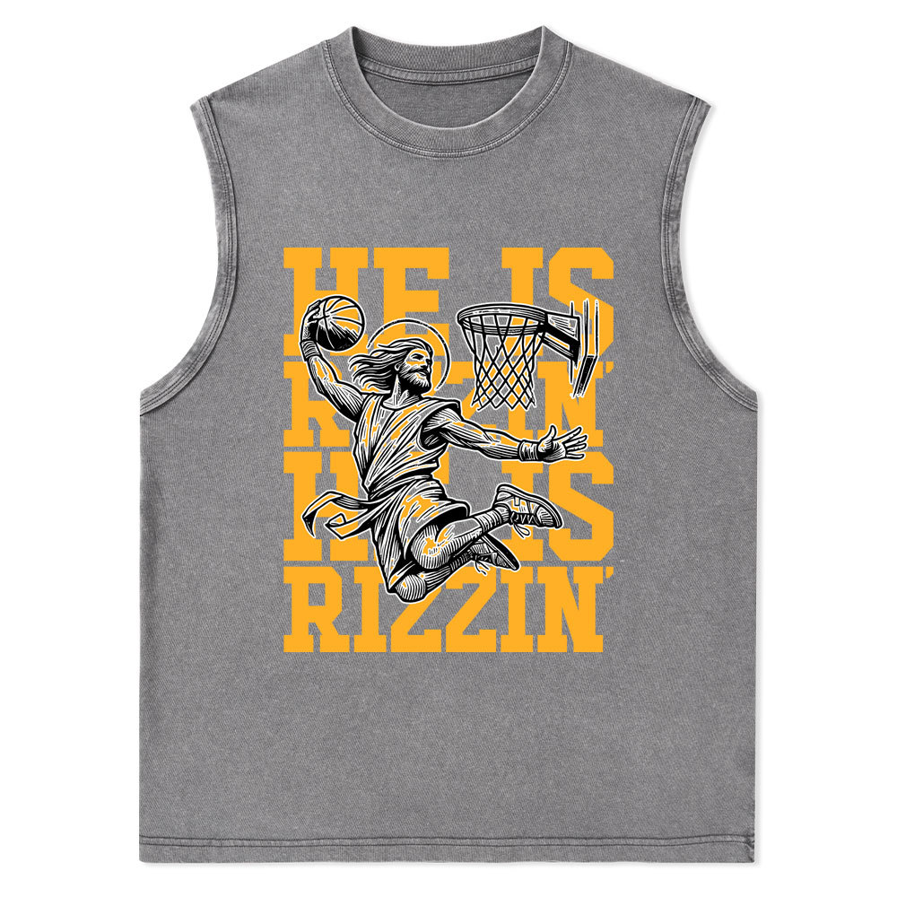 Luke 24 He Is Rizzin Christian Washed Tank Top
