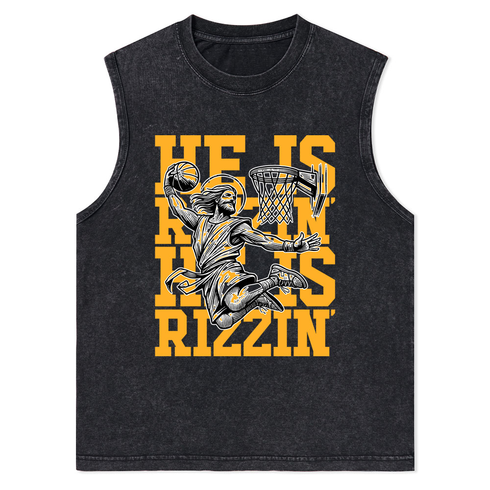 Luke 24 He Is Rizzin Christian Washed Tank Top