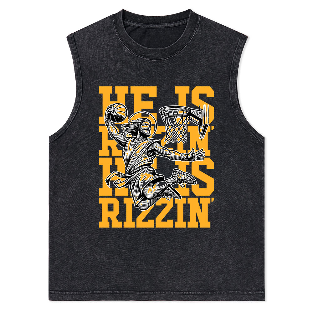 Luke 24 He Is Rizzin Christian Washed Tank Top