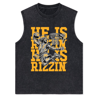 Luke 24 He Is Rizzin Christian Washed Tank Top