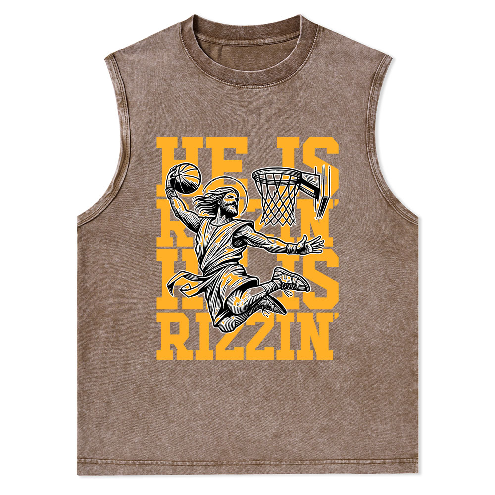 Luke 24 He Is Rizzin Christian Washed Tank Top