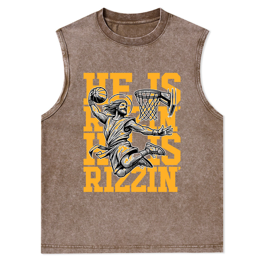 Luke 24 He Is Rizzin Christian Washed Tank Top