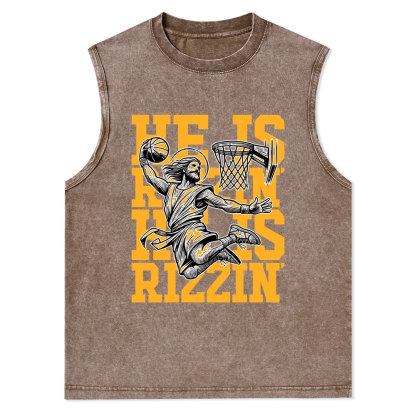 Luke 24 He Is Rizzin Christian Washed Tank Top