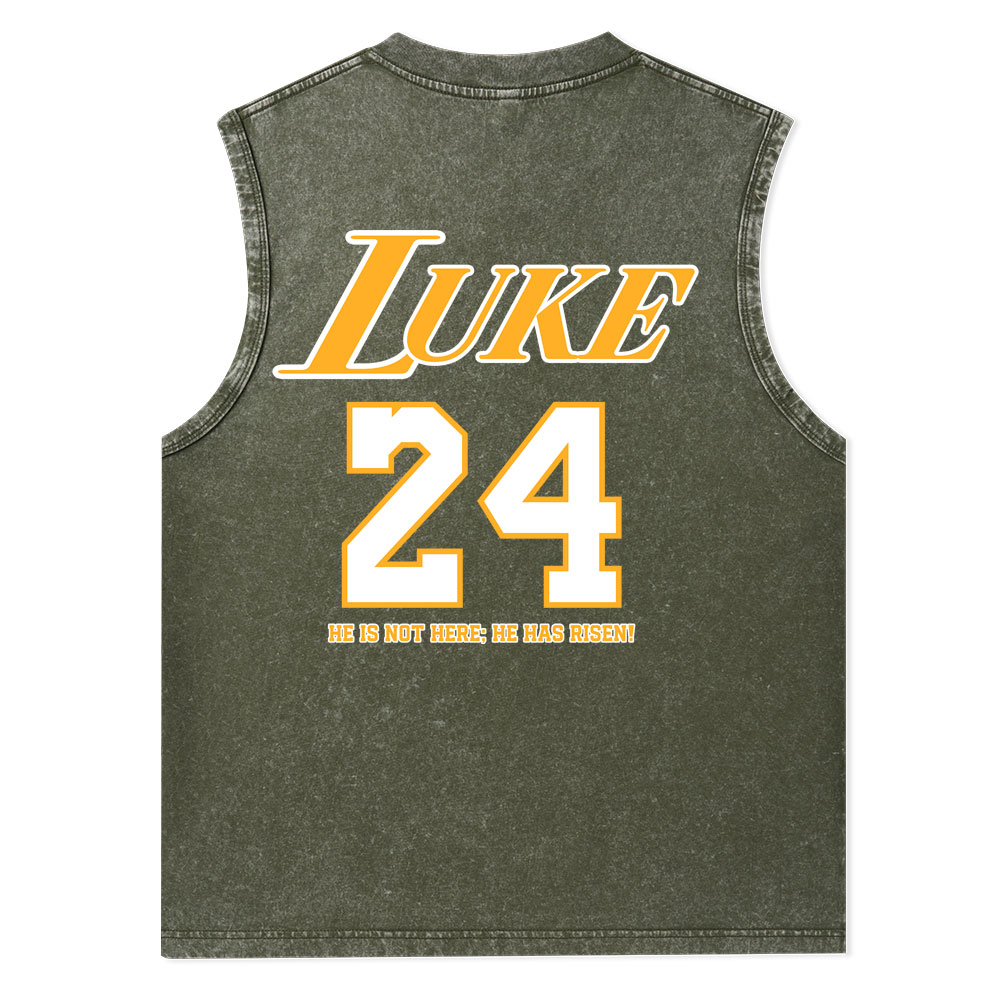 Luke 24 He Is Rizzin Christian Washed Tank Top