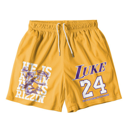 Luke 24 He Is Rizzin Yellow Christian Mesh Shorts