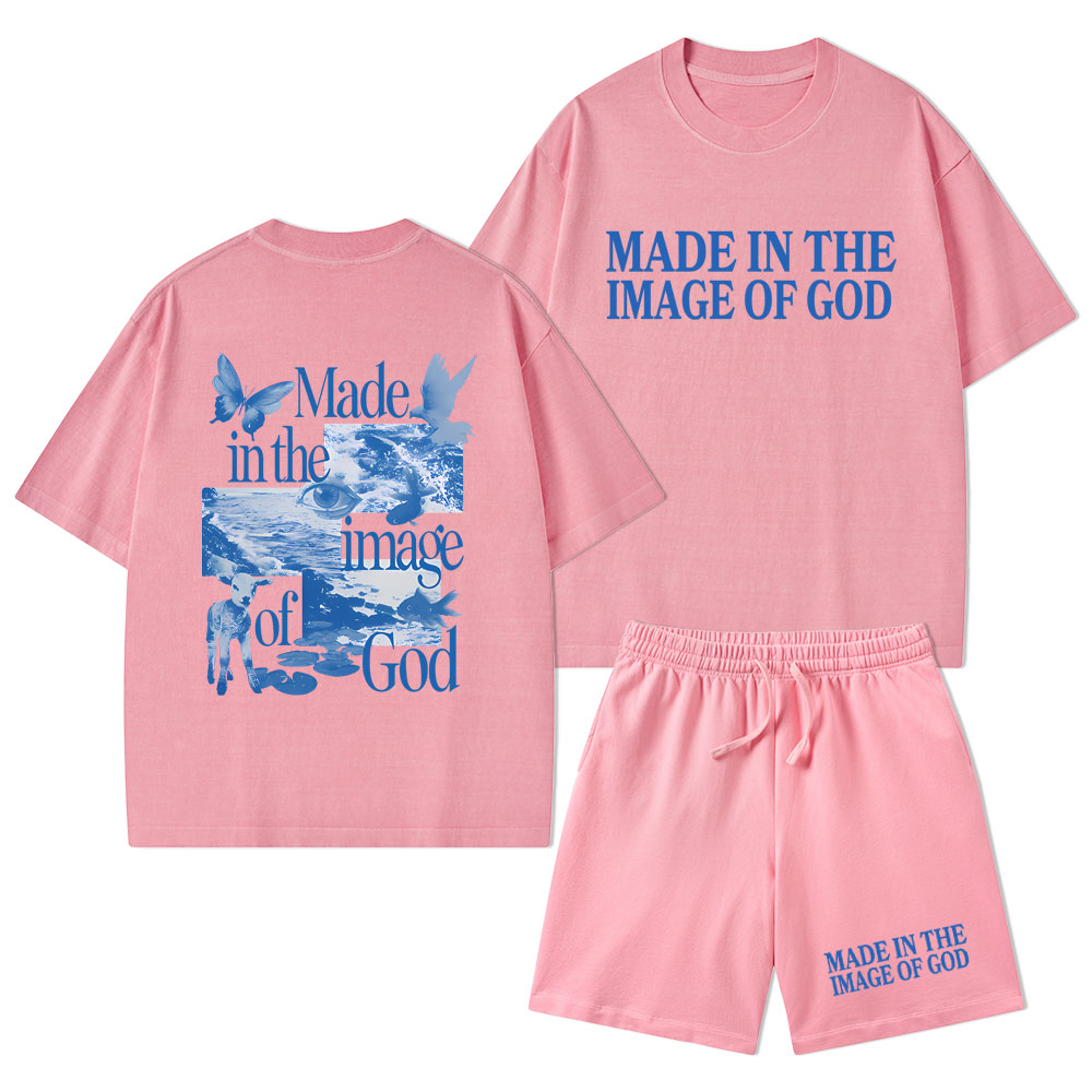Made In The Image Of God Christian Washed T-Shirt & Shorts