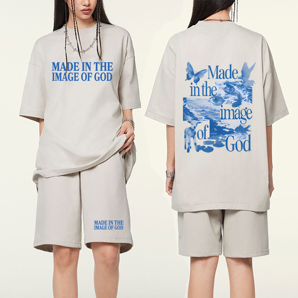 Made In The Image Of God Christian Washed T-Shirt & Shorts
