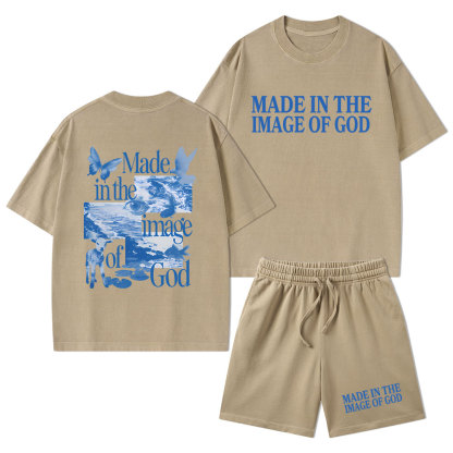 Made In The Image Of God Christian Washed T-Shirt & Shorts