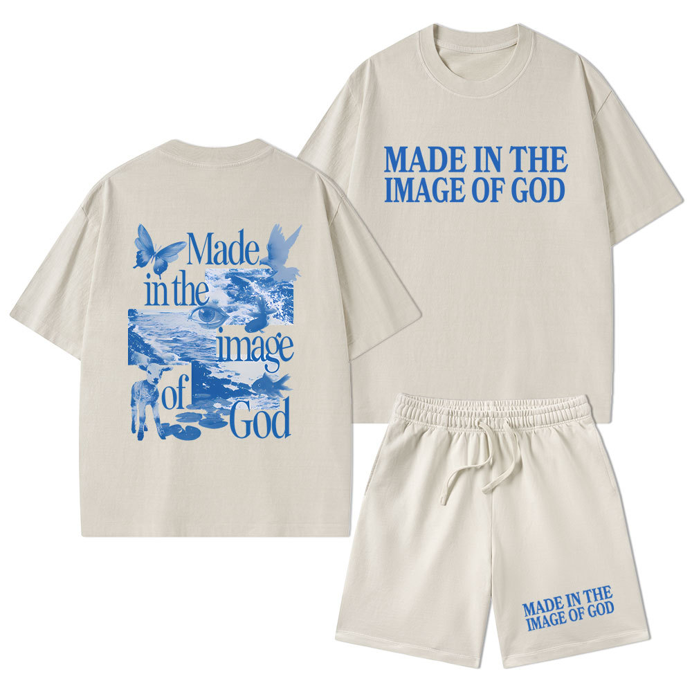 Made In The Image Of God Christian Washed T-Shirt & Shorts