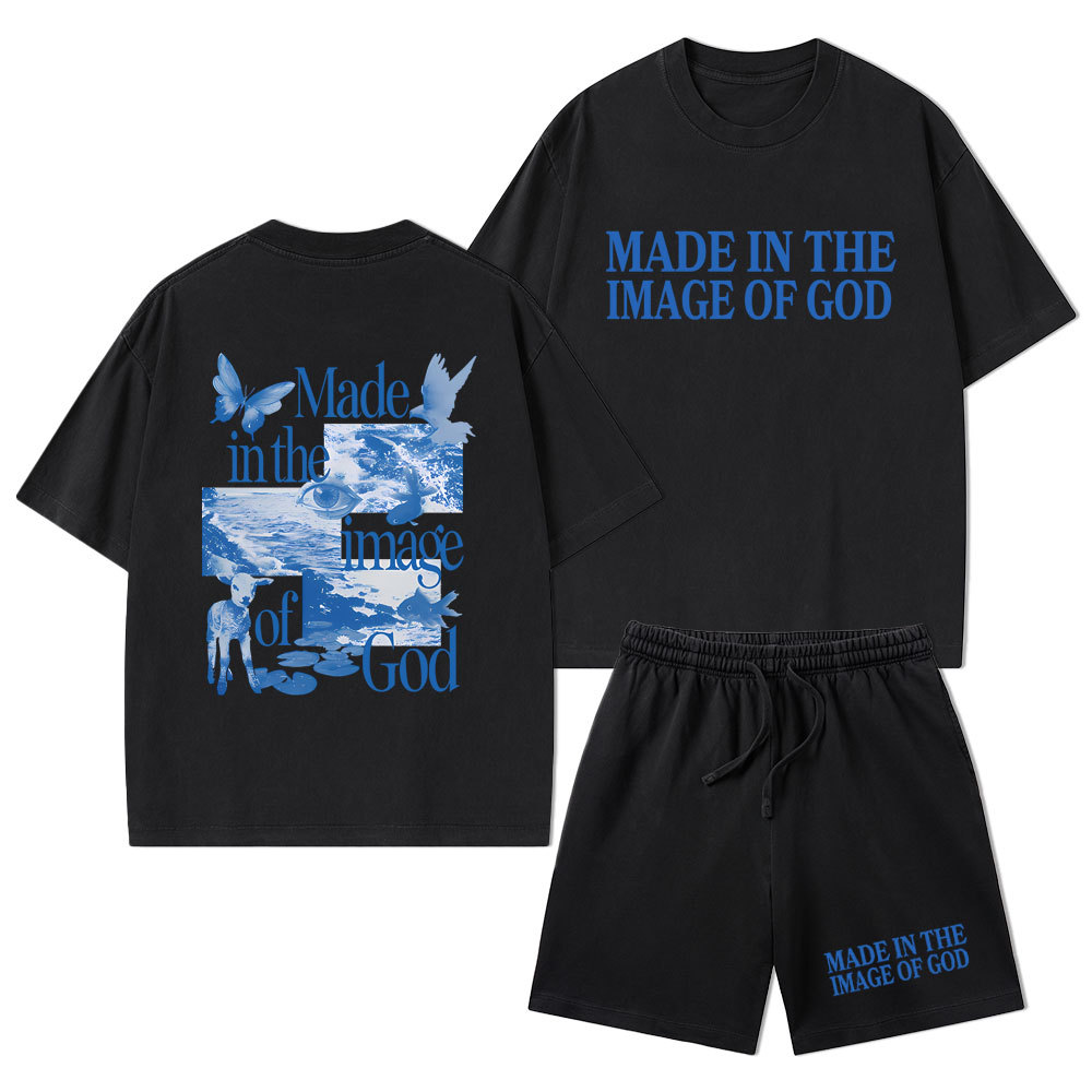 Made In The Image Of God Christian Washed T-Shirt & Shorts