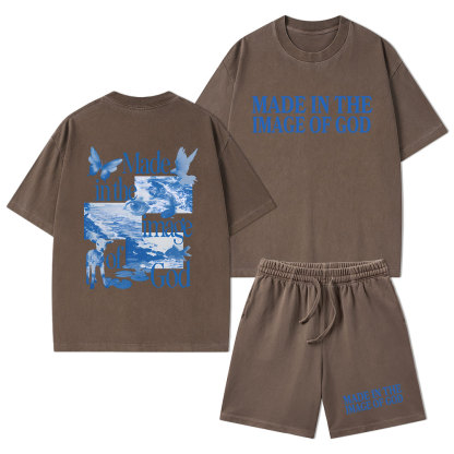 Made In The Image Of God Christian Washed T-Shirt & Shorts
